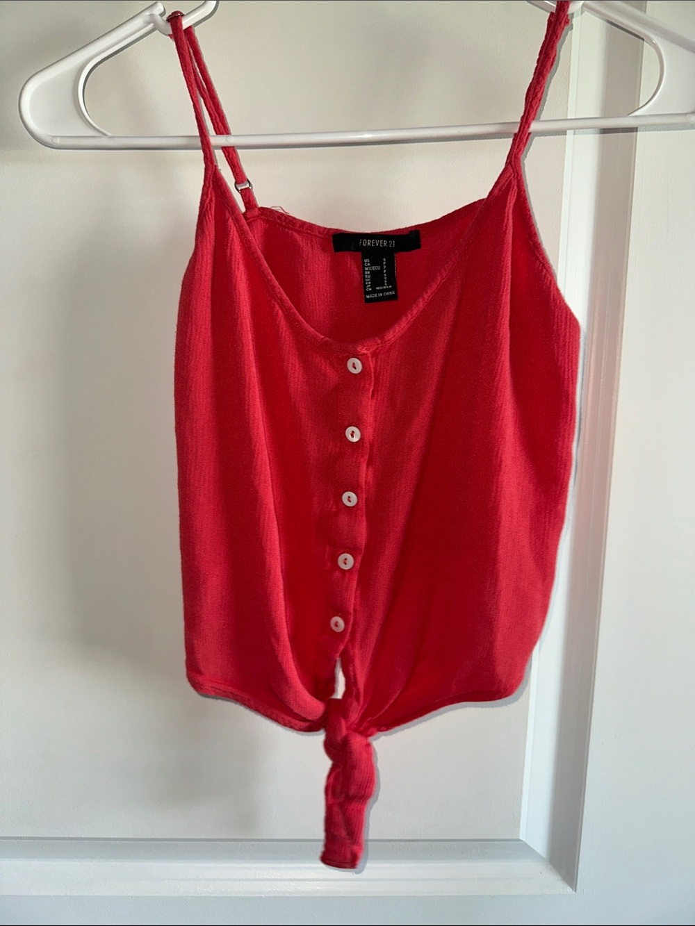 Forever 21 Red Button-Front Tie Hem Camisole